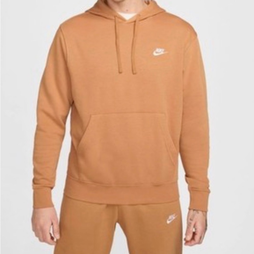 Nike Sportswear Club Fleece Hoodie Sweatshirt Brown Flax Men's Size M $65‎ MSRP